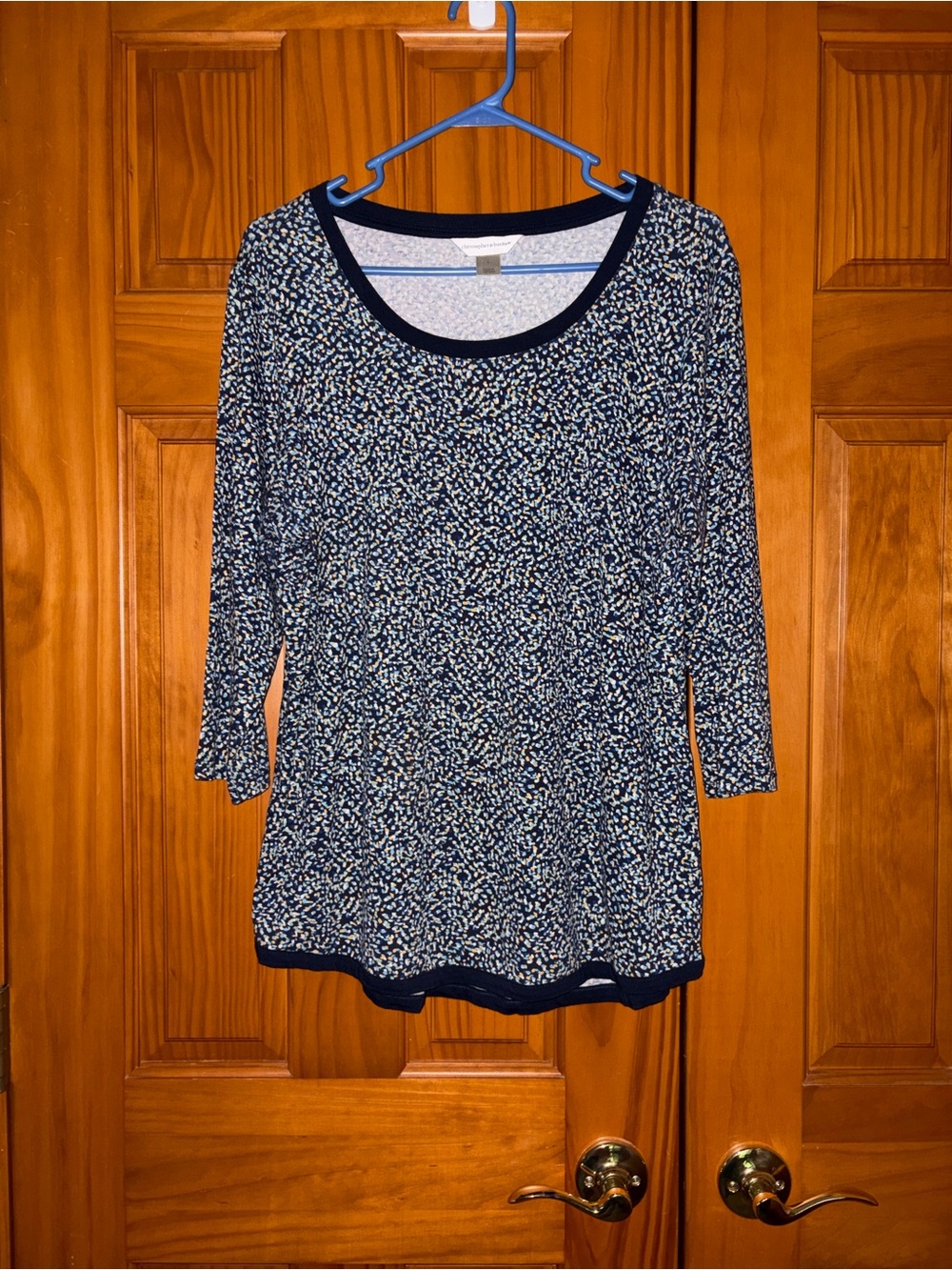 Women's size M Christopher & Banks Navy Multi-Dot Scoop Neck Long Sleeve Tee